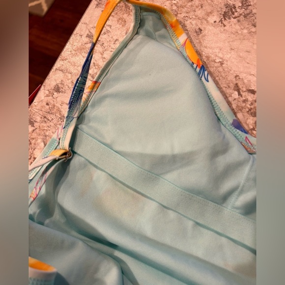 Xhilaration One Piece Swimsuit XL side cleavage floral blue NWT - Picture 4 of 9